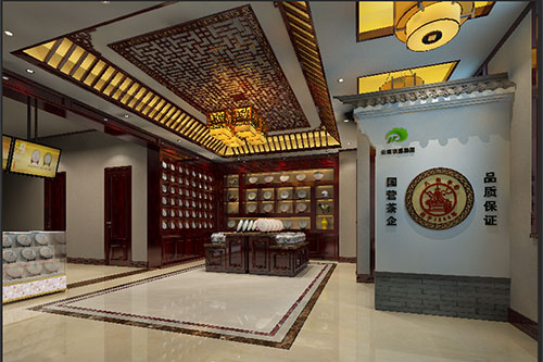 三原古朴典雅的中式茶叶店大堂设计效果图